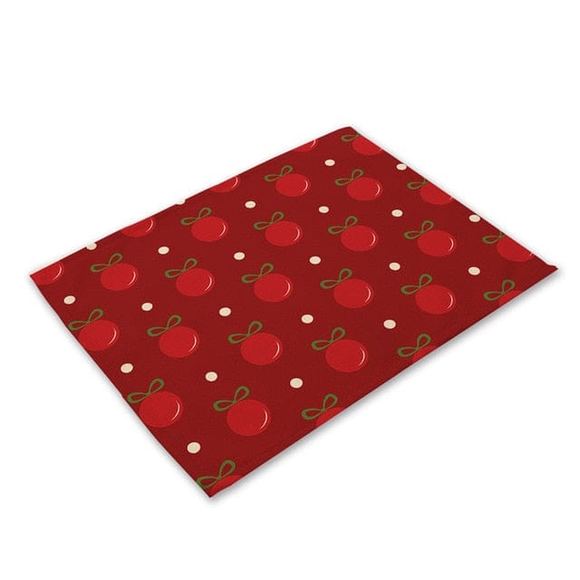 Set De Table Boules Rouge De Noel En Tissu Coton Lin