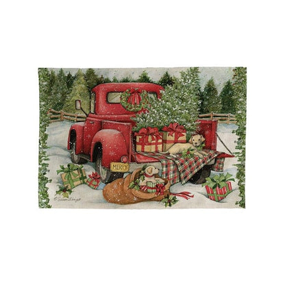 Set De Table Camion Et Cadeaux De Jouets De Noel Rectangulaire En Tissu Coton Lin