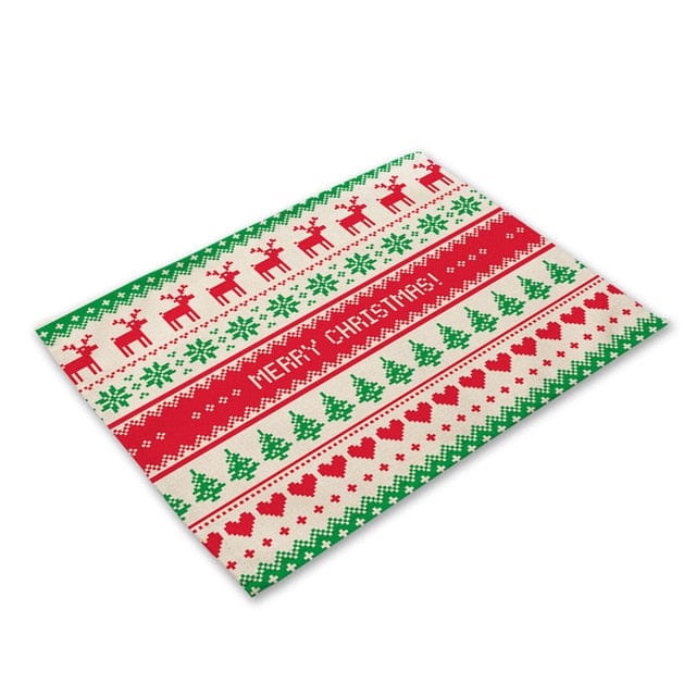 Set De Table Cerfs De Noel En Tissu Coton Lin