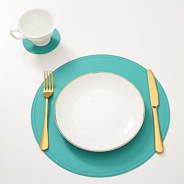 Set De Table Cuir Turquoise Pu