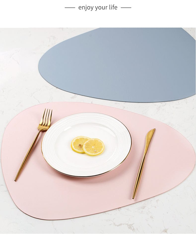 Set De Table Design Cuir Bleu Clair Uni Rond Ovale Moderne