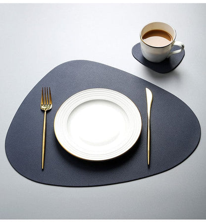 Set De Table Design Cuir Bleu Foncé Uni Rond Ovale Moderne