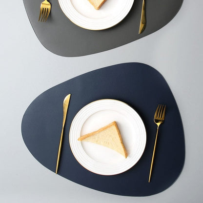 Set De Table Design Cuir Bleu Foncé Uni Rond Ovale Moderne