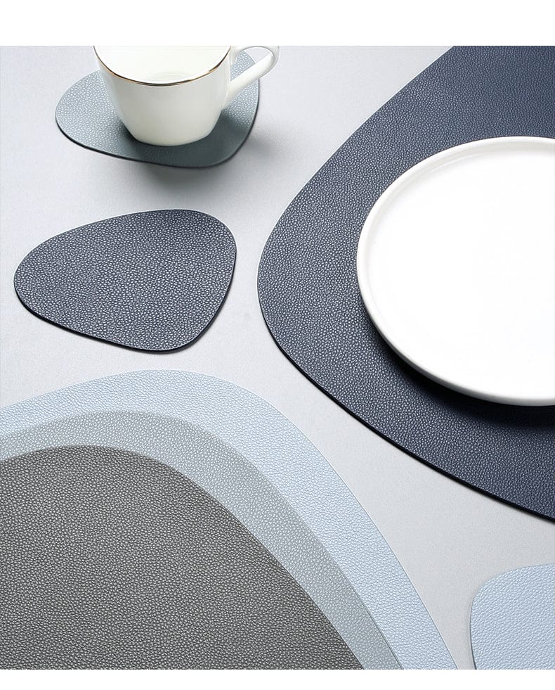 Set De Table Design Cuir Bleu Foncé Uni Rond Ovale Moderne