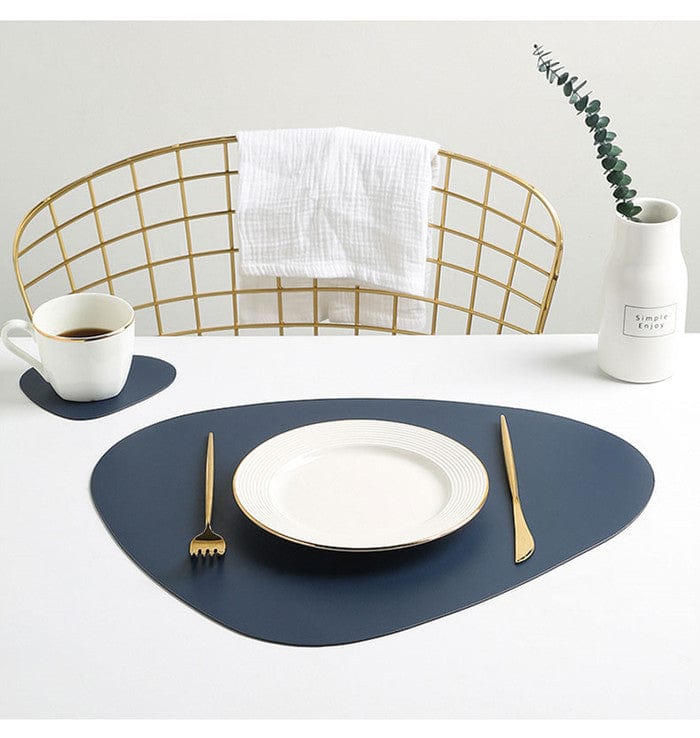 Set De Table Design Cuir Bleu Foncé Uni Rond Ovale Moderne