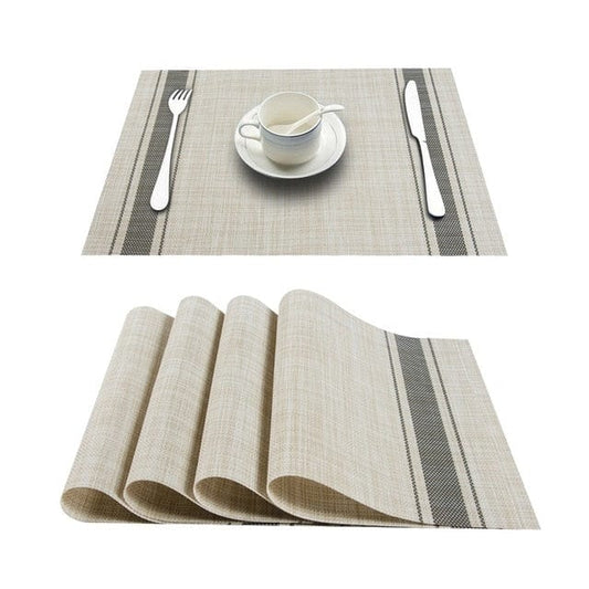 Set De Table En Plastique Rigide De Design Rectangulaire Blanc Et Gris4 Pièces