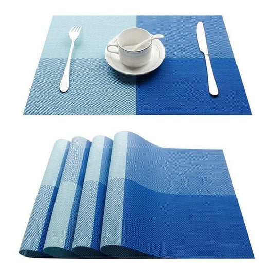 Set De Table En Plastique Rigide De Design Rectangulaire Bleu4 Pièces