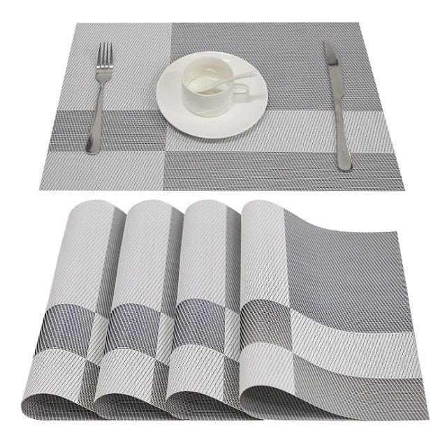 Set De Table En Plastique Rigide De Design Rectangulaire Gris4 Pièces