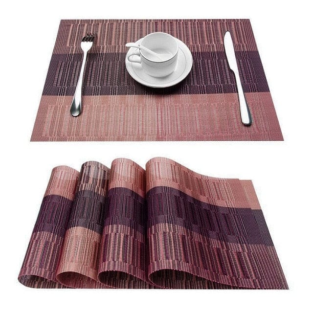 Set De Table En Plastique Rigide De Design Rectangulaire Marron Rouge4 Pièces