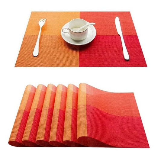 Set De Table En Plastique Rigide De Design Rectangulaire Orange Rouge4 Pièces