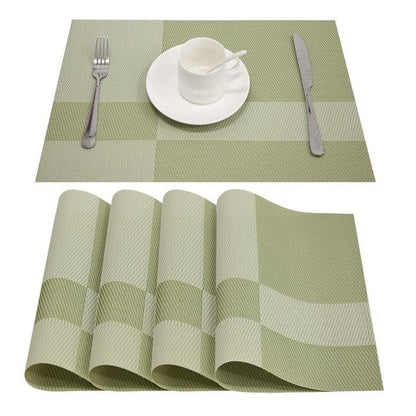 Set De Table En Plastique Rigide De Design Rectangulaire Vert Beige4 Pièces