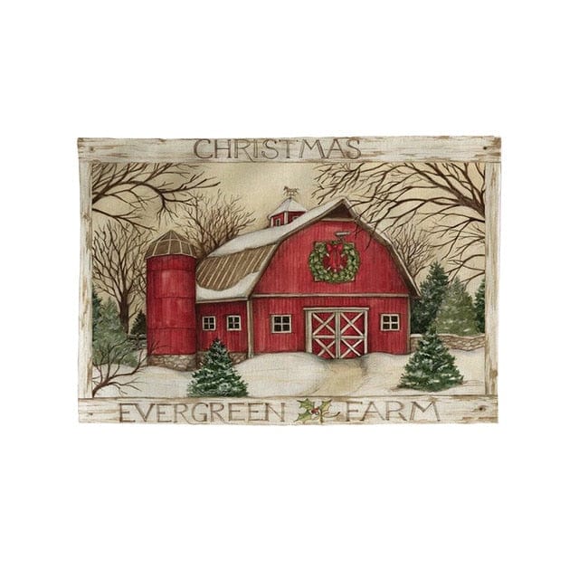 Set De Table Grange De Noel Rectangulaire En Tissu Coton Lin