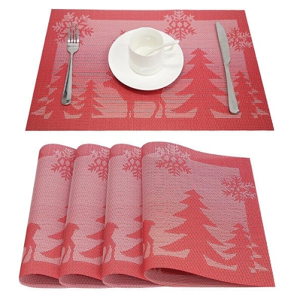 Set De Table Noel En Plastique Rigide De Design Rectangulaire Rouge4 Pièces