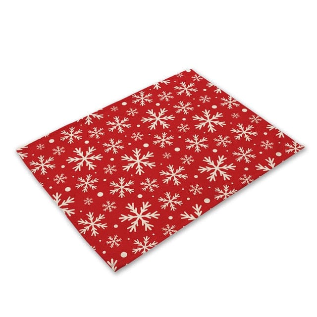 Set De Table Pluie De Flocons De Noel En Tissu Coton Lin Rouge