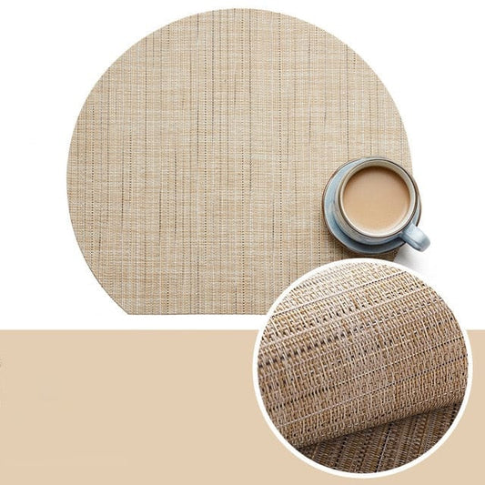 Set De Table Rond Coupé Bambou Beige En Plastique Vinyl