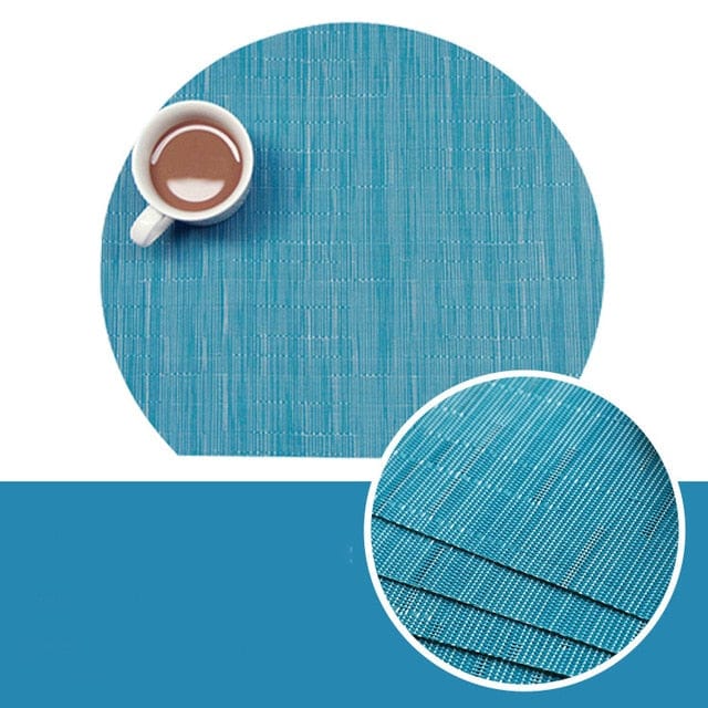 Set De Table Rond Coupé Bambou Bleu Turquoise En Plastique Vinyl