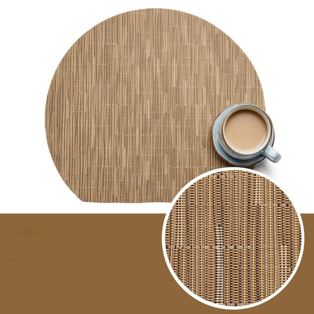 Set De Table Rond Coupé Bambou Marron En Plastique Vinyl