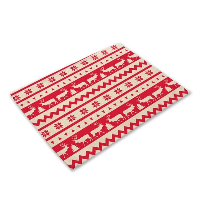 Set De Table Rouge Et Blanc De Noel En Tissu Coton Lin