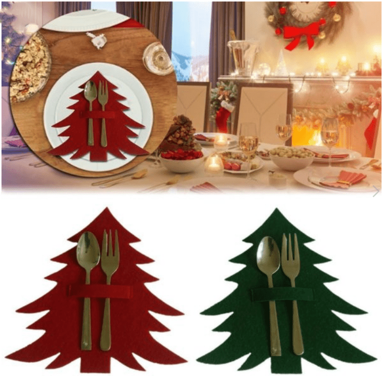 Set De Table Sapin De Noel Rouge Pour Couverts De Table