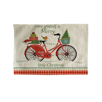 Set De Table Vélo De Noel Rectangulaire En Tissu Coton Lin