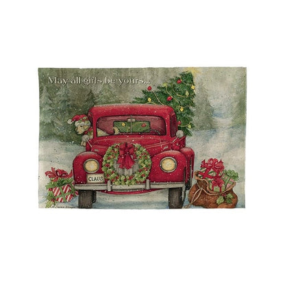 Set De Table Voiture De Noel Rectangulaire En Tissu Coton Lin